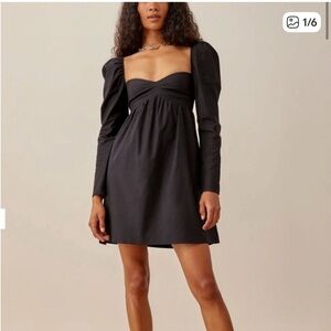 Reformation Black Kenzie Sweetheart Neckline Puff Shoulder Mini Dress | Size 6